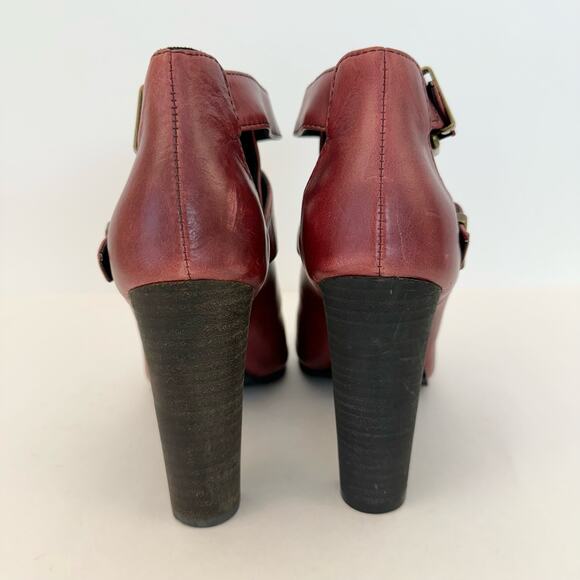 Diesel High Heel Booties Peep-Toe Dark Red Combat Sole | Size US 9 - Picture 7 of 12